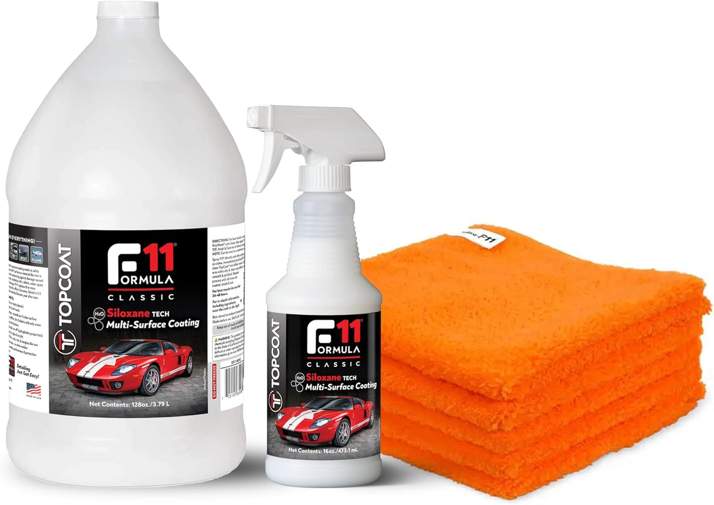 TopCoat F11 Polish & Sealer for Cars, Bikes and More – Water-Based Alternative to Ceramic Wax - 16 oz F11 Spray, 1 Gallon F11 Refill, and 5 Microfiber Towels
