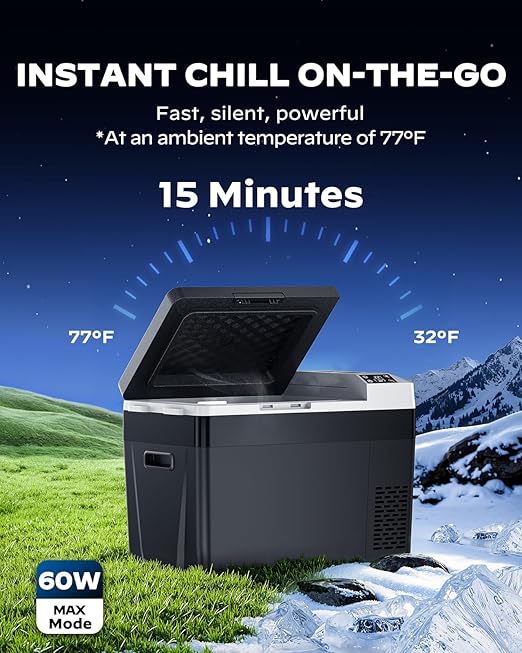 Marsail 12 Volt Car Refrigerator, 32QT Electric Cooler, Portable Car Fridge with Battery Power Option, 12/24V DC and 110-240V AC for Truck, RV, SUV, Travel, Camping, Road Trips -4°F to +68°F