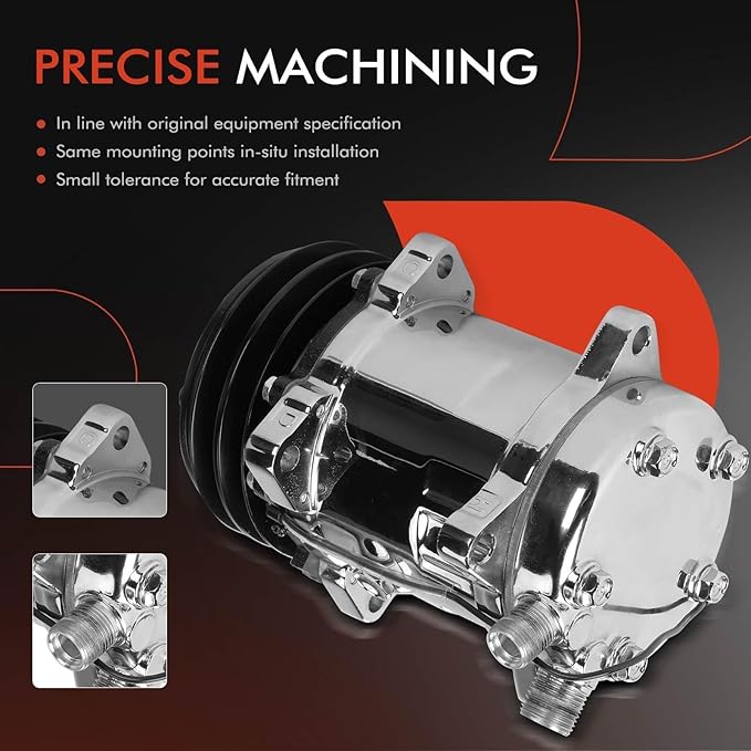 A-Premium Fit for Sanden 508 2PK Style, Universal A/C Compressor with Clutch, 2 Groove V-Belt, Chromed