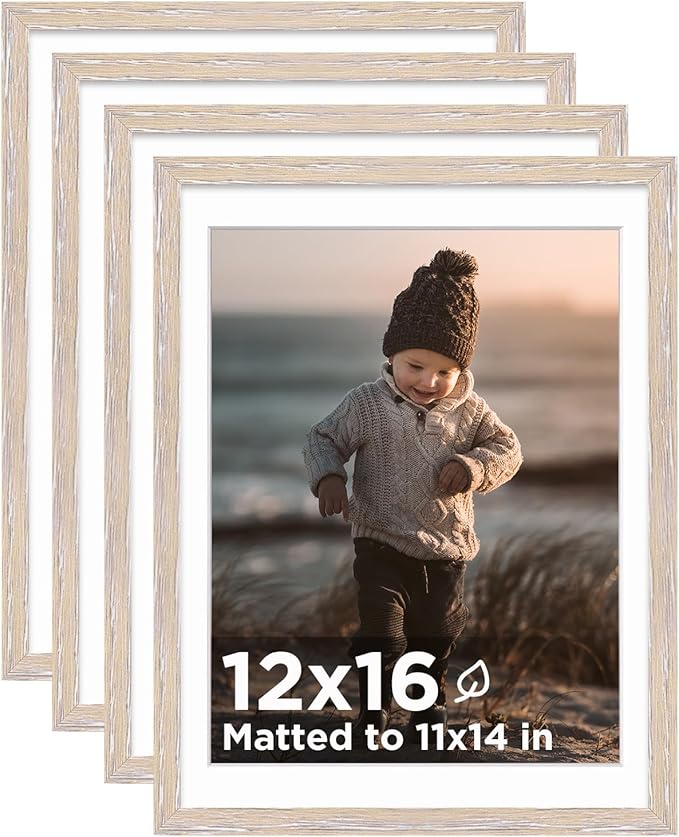 KINLINK 12x16 Picture Frame Rose Pink, Wooden 16x12 Photo Frames with Plexiglass for 11x14 Picture with Mat or 12x16 Without Mat, Perfect for Art Wall and Tabletop Display 12 x 16 frame Set of 4