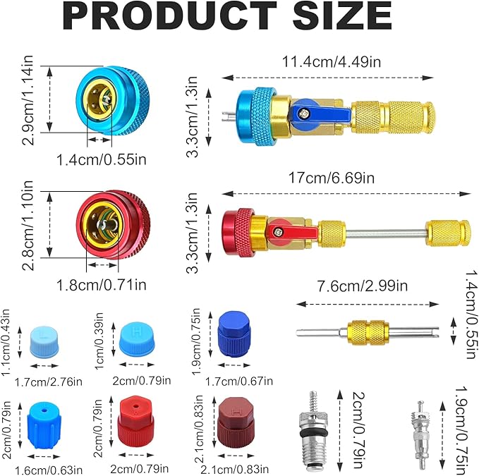31Pcs R134A Valve Core Quick Remover Installer Tool Kit for High Low Pressure Car A/C Systems -Valve Stem Cores, Seal Caps for R134a Refrigerant Air Conditioner System
