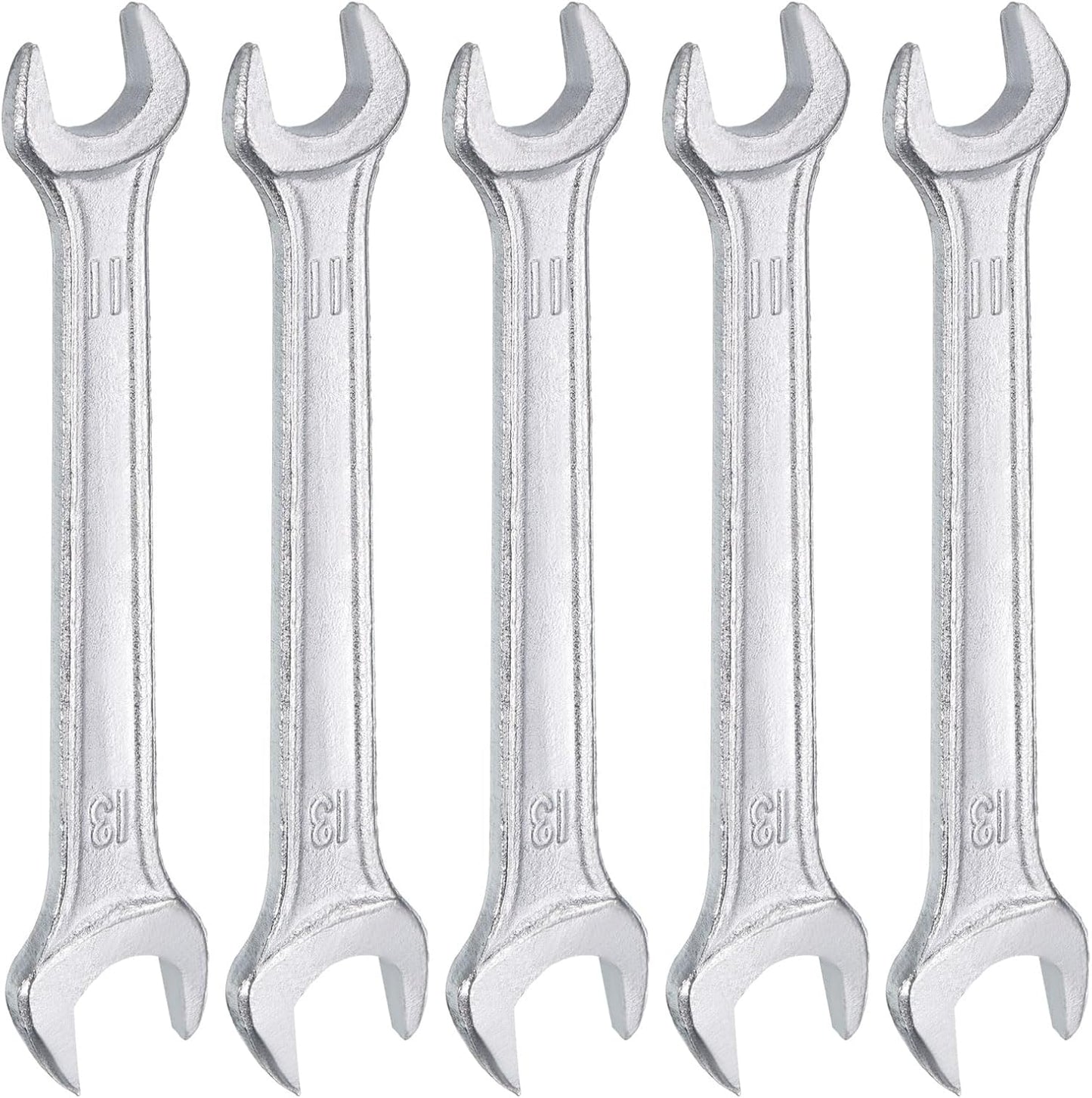 HARFINGTON 5pcs Double Open End Wrench 11mm x 13mm Metric 15 Degree Offset Angle Small Flat Head Wrench Galvanizing Open Ended Spanner for Automotive Repair Furniture Assembly