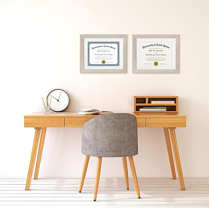 Americanflat 11x14 Diploma Frame with Shatter-Resistant Glass - Set of 2 - Use as 8.5x11 Frame with Mat or Display 11x14 Documents Without Mat - Legacy Collection - Certificate Frames - Driftwood