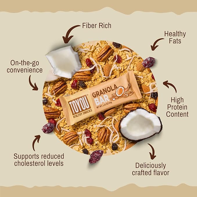 ToYou Chewy Fruit and Nut Bars - Healthy Protein Snacks | Granola Bar - 1.41 Ounce (Pack of 12) | Soft Chewy, Vegan, Fiber-packed Granola Bars for Adults and Kids, Made with Natural Ingredients