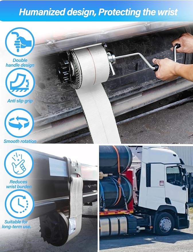 Heavy Duty Winch Strap Winder for Flatbed Trailer, Solid Steel Winding Straps Roll-up Hand Roller, Tie-Downs Winch Straps for Truck Trailer 1PCS