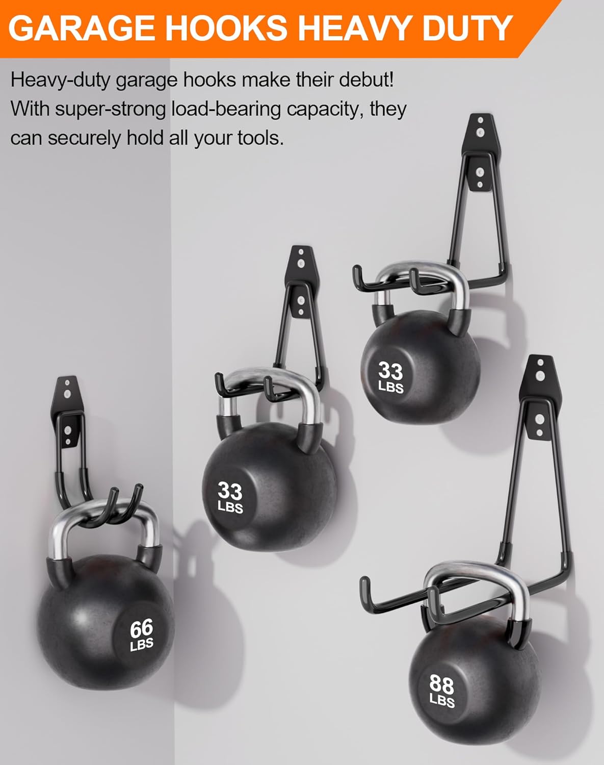 QcoQce 16 Pack Heavy Duty Garage Hooks with Extension Cord Straps, Wall Mount Hooks, Garage Organization and Tool Hangers for Bike, Ladder, Ropes and Garden Tools
