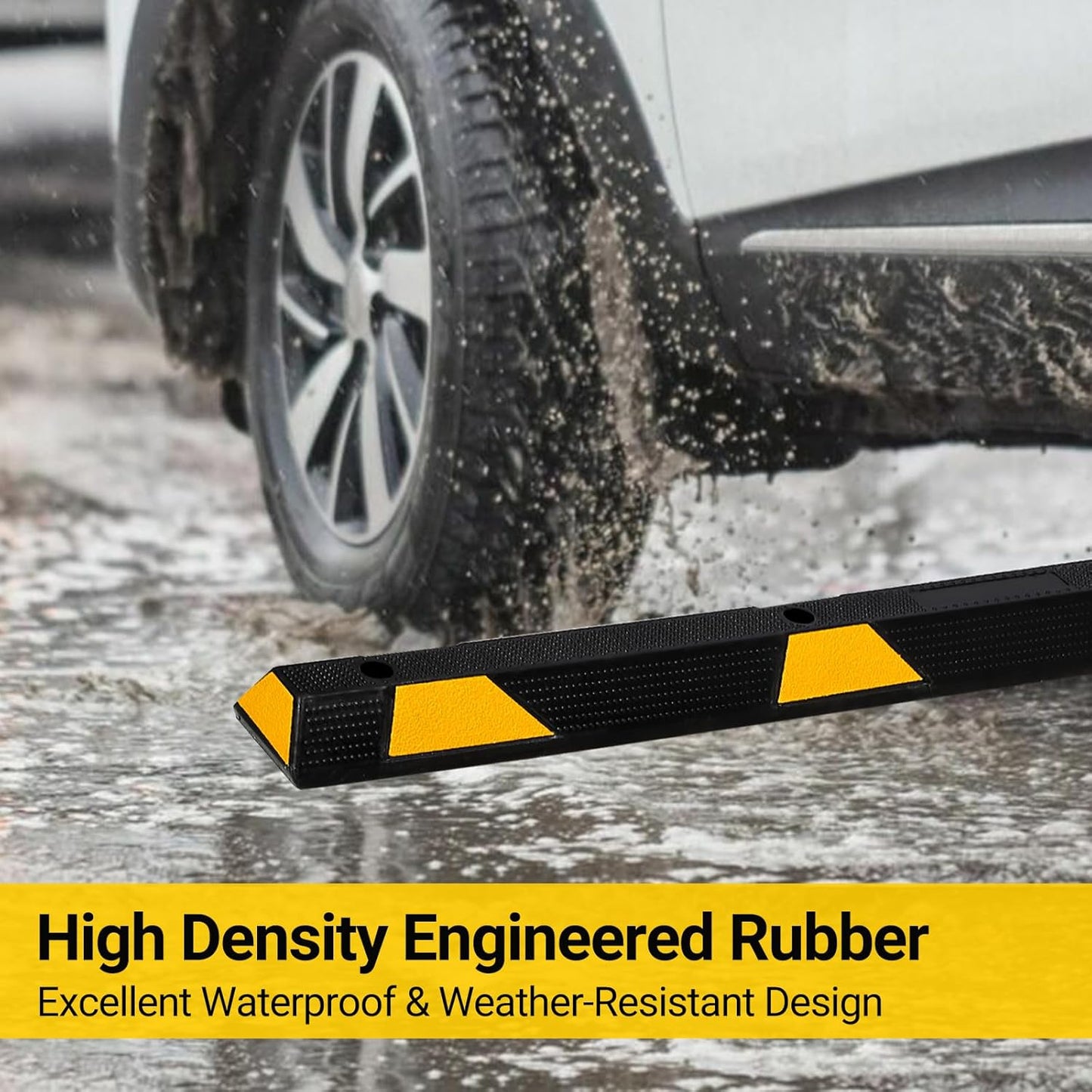 72" Car Parking Stopper, Heavy Duty Rubber Parking Curb Wheel Stops with Highly Visible Reflective Strips, Garage Floor Stopper for Cars, Truck, Trailer, Van, Pack of 2