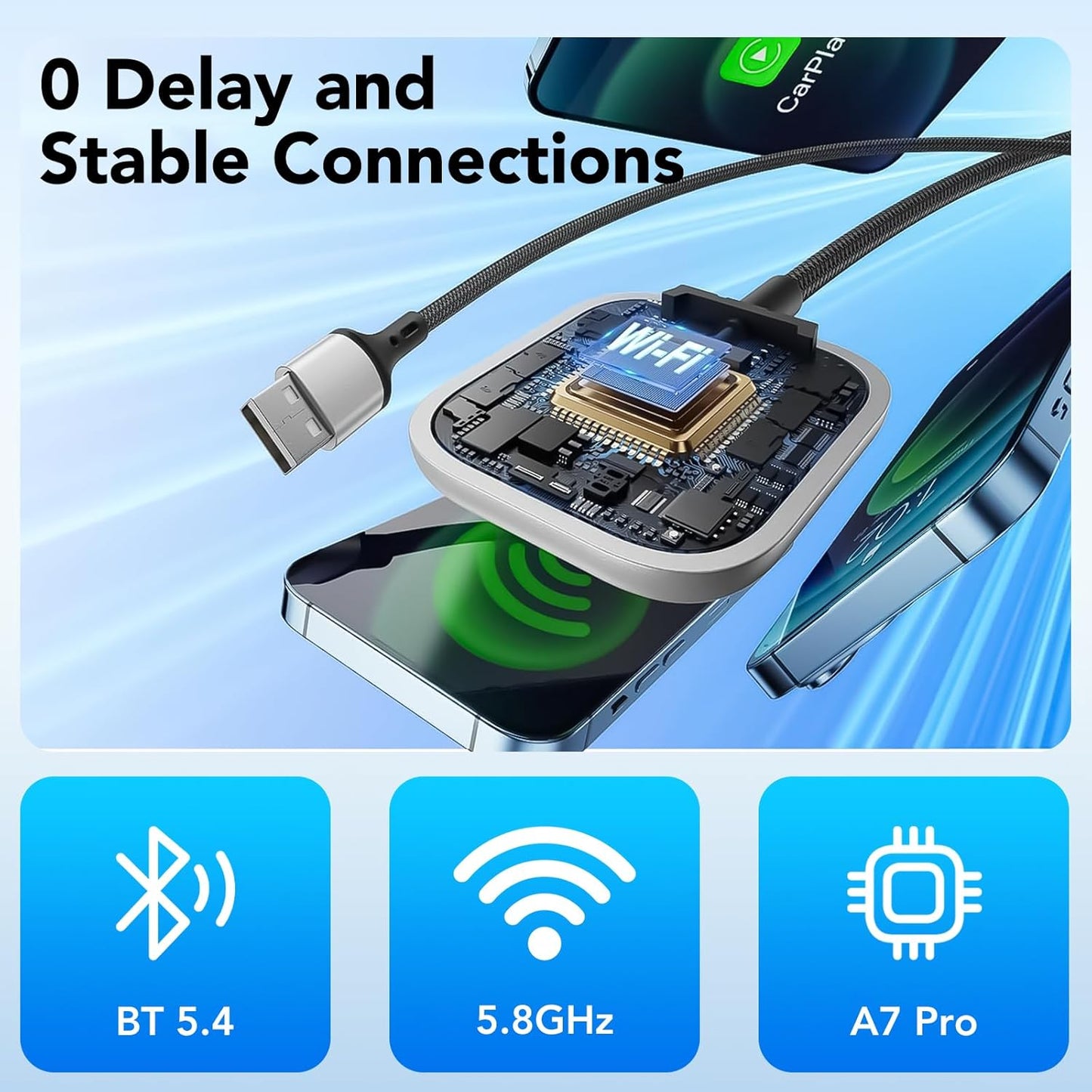 Wireless CarPlay Adapter for Apple iPhone, 2025 Upgraded Converts Wired to Wireless Car Play Adapter, Auto Connect, Mini Size, Compatible with Cars from 2016 & iOS 10+