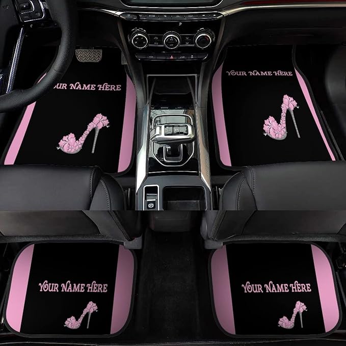 Pink High Heels Car Floor Mats 4 Pieces Custom Floor mats for Cars Personalized Car Mats for Women SUV Sedan Truck Van with Text and Name