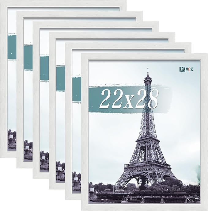 VCK 22x28 Picture Frames white Set of 6, Wide Border Wood Poster Frame, Multi-Directional Display Family Photos, Office Prints, Studio/Gallery Art, Woodgrain Series, Wall Hanging