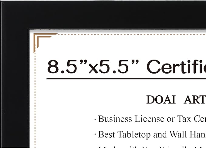 DOAI ART 8.5 x 5.5 Business License Frame Black, Professionals 5.5 x 8.5 Certificate Frames Fit Diploma, Document and Tax Certificate Self Standing with Wall Hangers