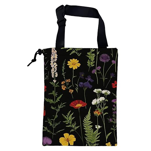 Car Garbage Bag Colorful Flowers and Green Fern Hanging Canvas Car Trash Bag Waterproof Drawstring Car Back Seat Organizer for Car Back Front Seat Console with Adjustable Buckle