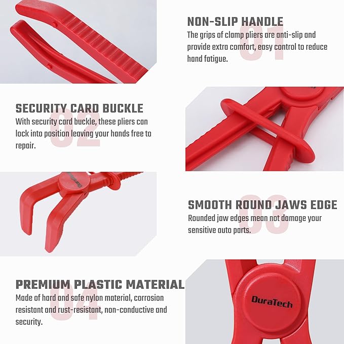 DURATECH 3-Piece Hose Pinch Clamp Pliers, 90 Angled Hose Pinch Off Plier, Line Clamp Pliers Set for Fuel, Brake and Radiator Hoses