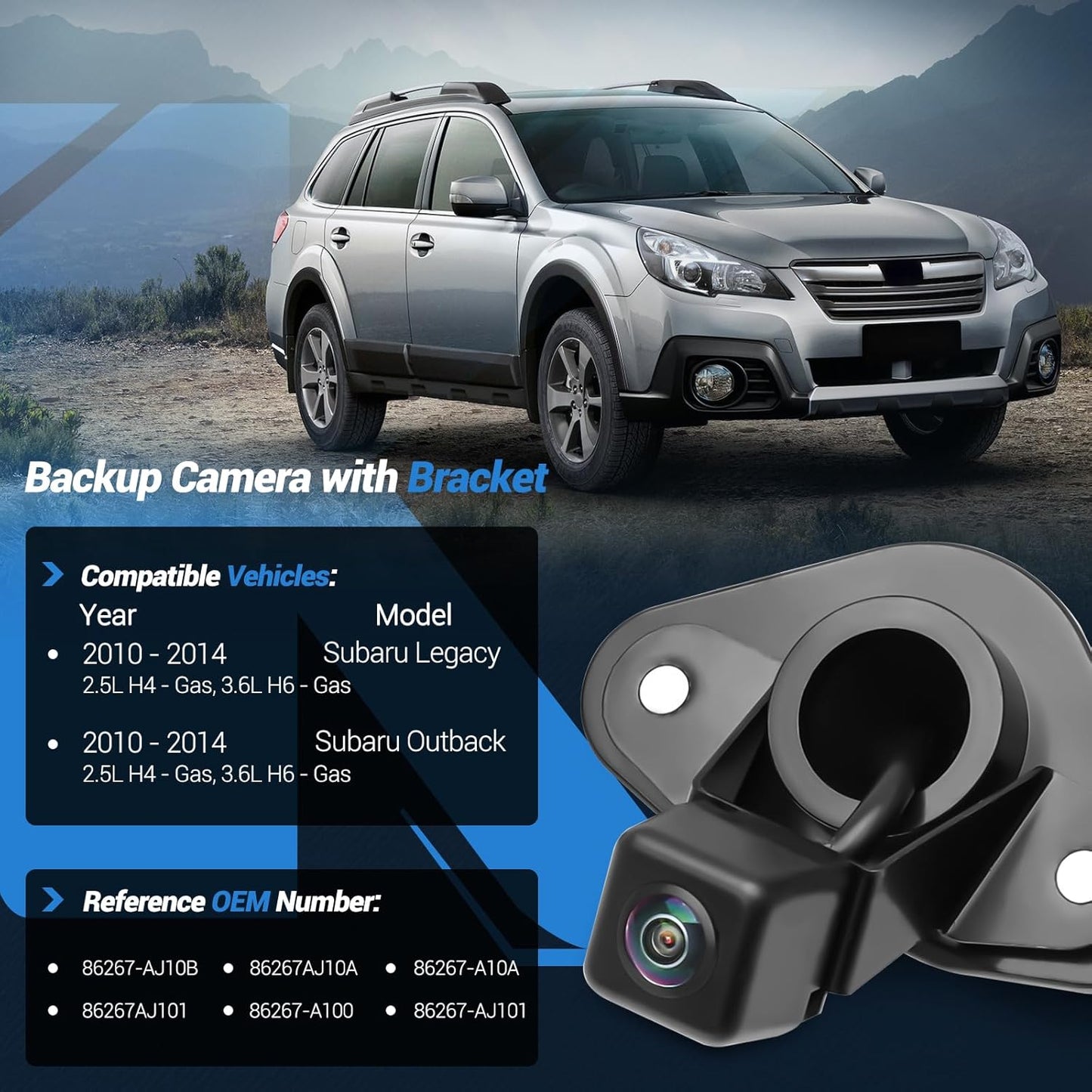 86267AJ10A Upgrade Rear View Backup Camera Compatible with Subaru Legacy Outback 2010-2014, 170° Wide Angle Park Assist Camera Replace 86267-AJ10B, 86267-AJ10A, 86267-AJ100