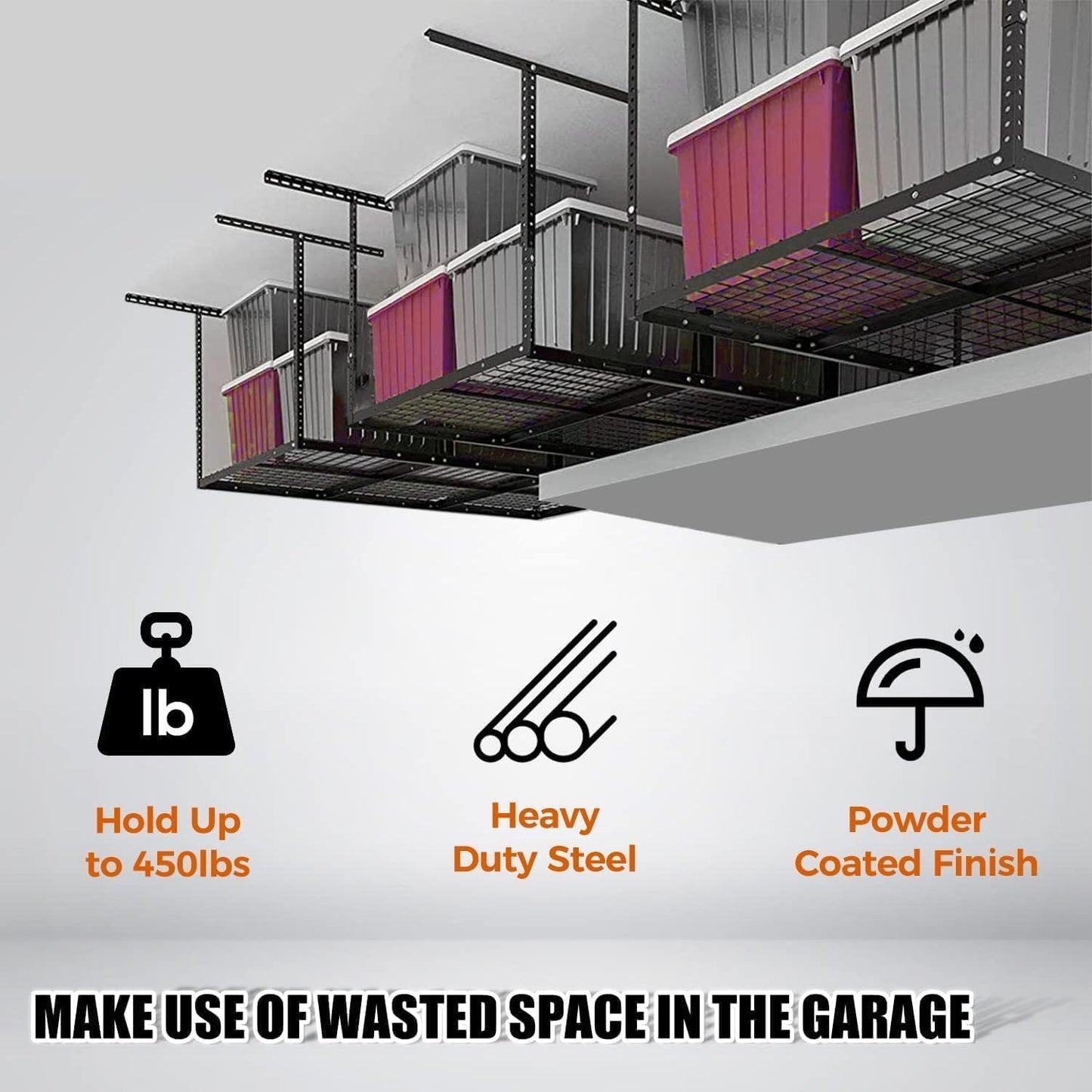 Kojem 3x6 Overhead Garage Storage Rack Adjustable Ceiling Garage Organization Shelf Ceiling Mounted Overhead Storage Racks Steel - Black