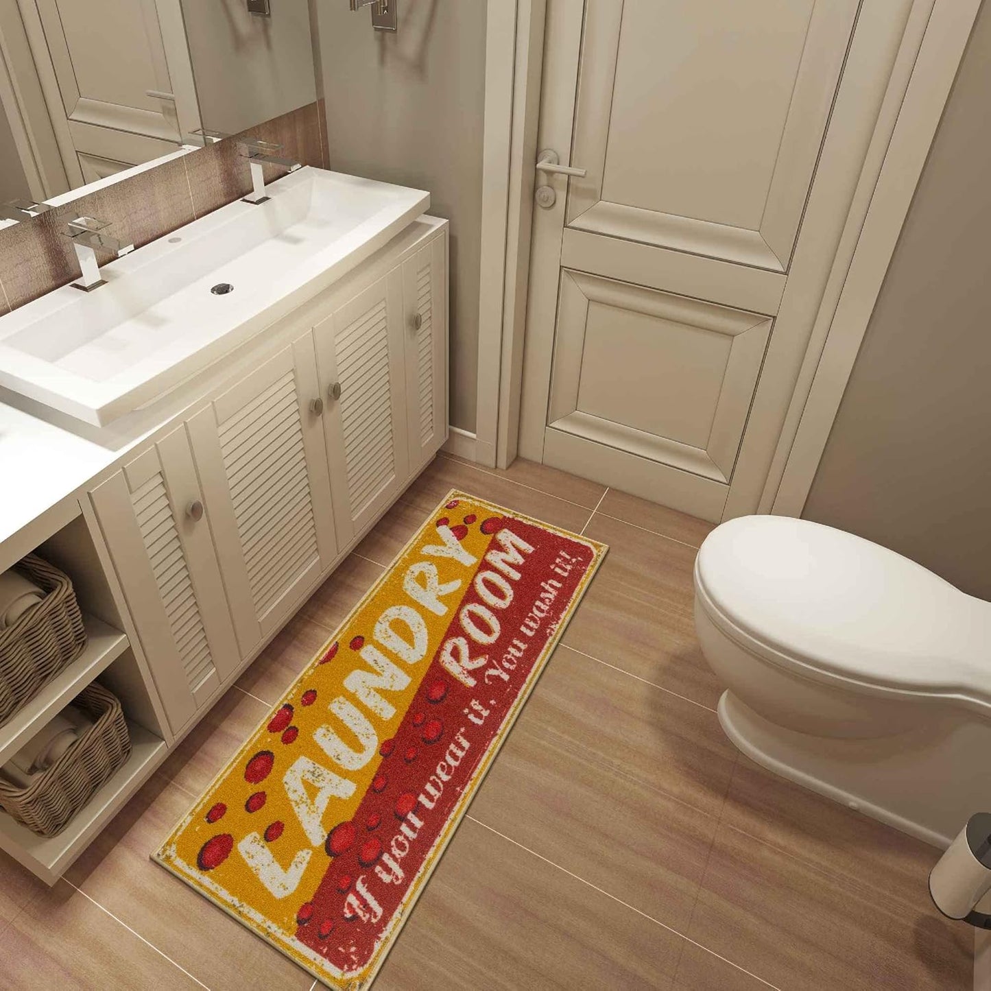 Ottomanson 20" x 59" Laundry Room Rug - Non-Slip Mat for Laundry & Mudroom - Durable, Stain-Resistant, and Easy to Clean - Perfect for High-Traffic Areas - Runner Rug for Entryway Bathroom, Yellow/Red