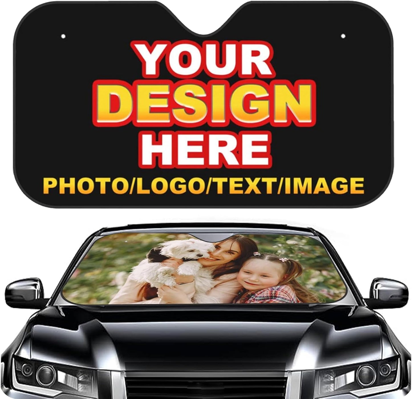 Custom Windshield Sun Shade for Car Personalized Window Sunshades Add Your Photo Logo Text Image Customize Car Sun Visor Foldable UV Ray Sun Protector for Sedans SUV Trucks (M)