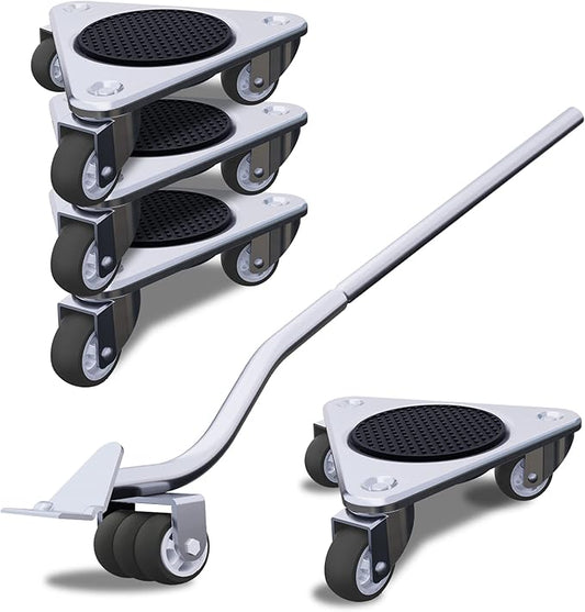 Furniture Mover by ONEON - 6 7/8" Steel Tri-Dolly, 3 Wheels Furniture Dolly for Moving, 720 LB Max Load Capacity (4 Pack Dolly + 1 Pack Lifter)