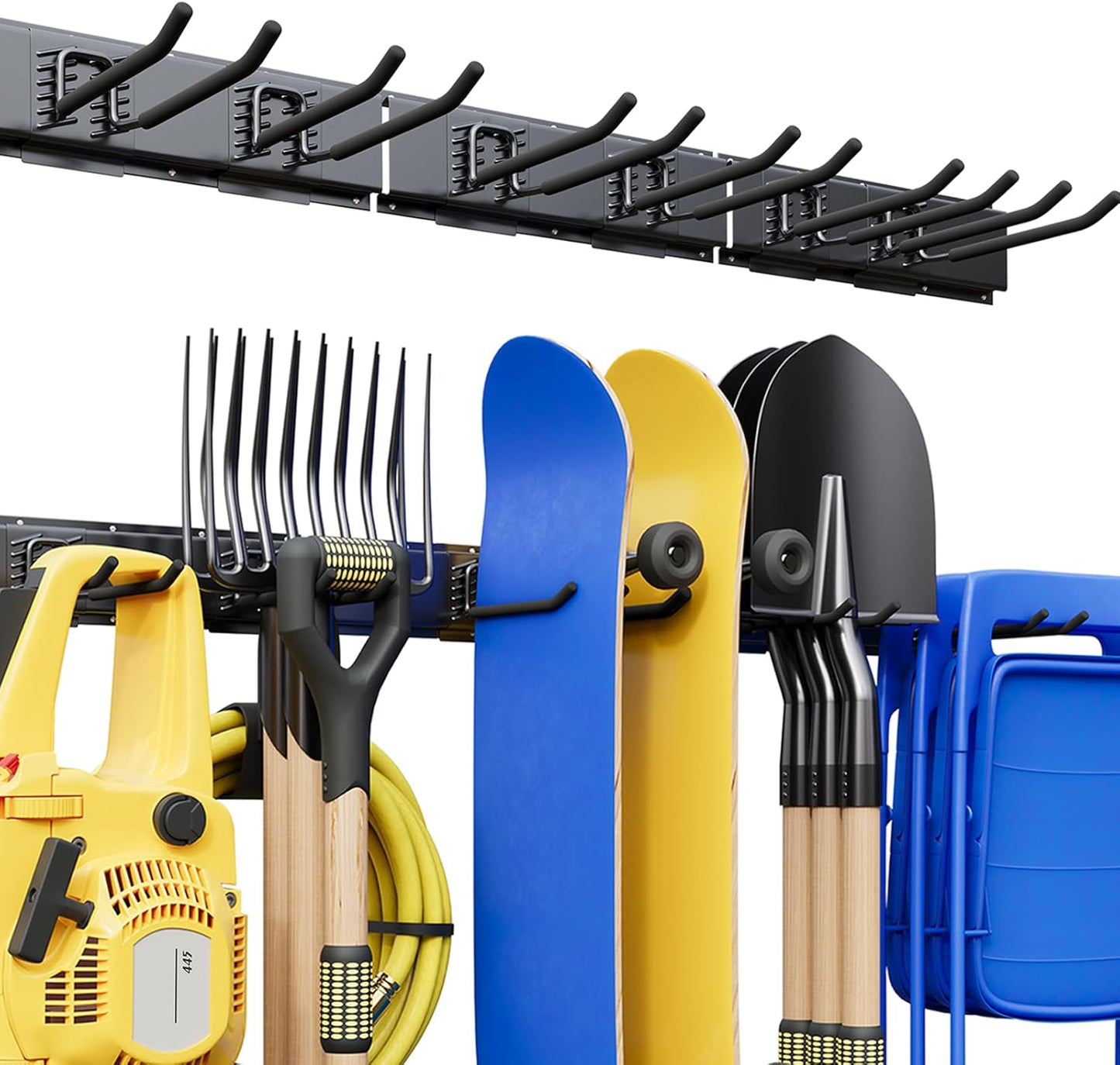 Garage Tool Organizer Wall Mount, 48" Garage Wall Organizer, Heavy Duty Garden Tool Organizers with Adjustable Hooks, 400 lbs Garages Organization, Anti-Rust Garden Tool Storage Rack for Yard and Shed