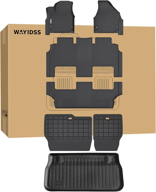 Floor mat for 2017-2024 2025 Chrysler Pacifica Hybrid Touring Models(Non Pinnacle Model) Cargo Mat with Backrest Protection, TPE All Weather Car Floor Liners Cargo Liners Accessories-Black