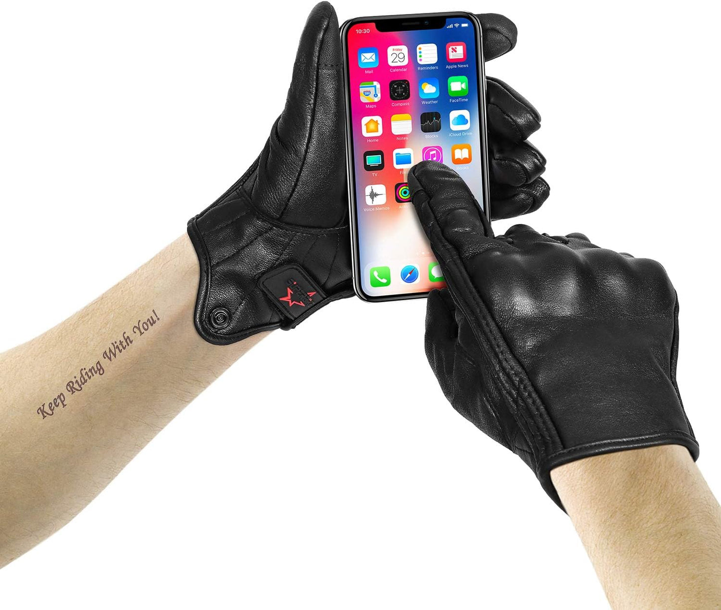 Superbike Full Finger Goat Skin Leather Touchscreen Motorcycle Gloves Non-Perforated, M