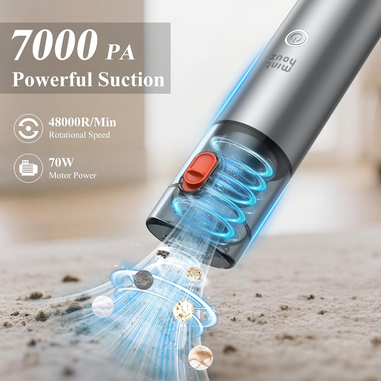 Minthouz Car Vacuum Portable Cordless, 3-in-1 Mini Handheld Vacuum, Strong Suction Combining Vacuuming, Blowing, and Pumping, HEPA Filters, Lightweight for Car, Home, Office Desk, Keyboards