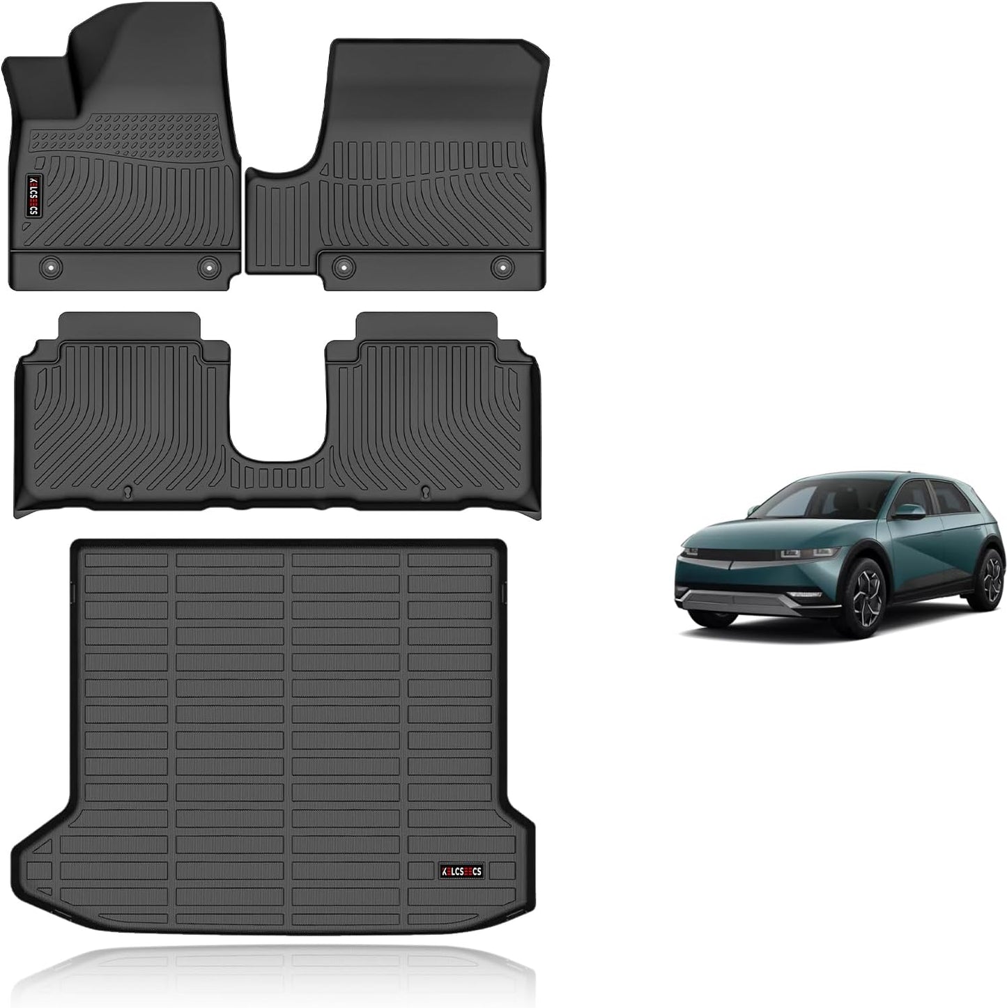 KELCSEECS Floor Mats & Cargo Liner Custom for 2024 2023 2022 Hyundai Ioniq 5 Movable Center Console (Sliding Center Console) All Weather Car Mat TPE Floor Liners Ioniq 5 Accessories Trunk Mat