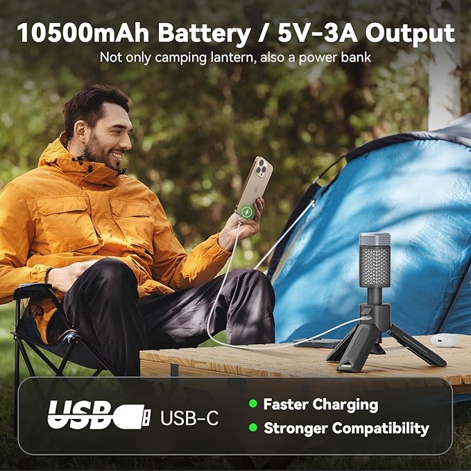 MORIKO Camping Lights Rechargeable Telescopic, Portable Collapsible Magnetic Lantern Camping Essentials, 10,500mAh IP67 Waterproof LED Flashlights, Camping Gear for Hiking Fishing Travel Emergency