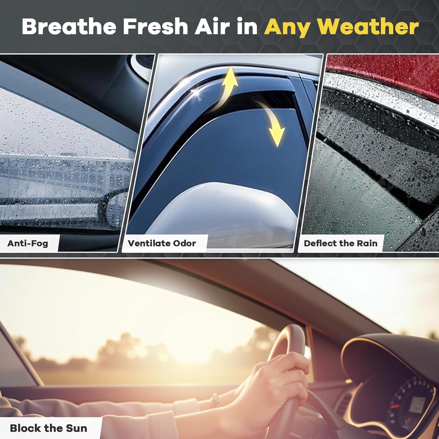 4PCS in-Channel Rain Guards for 2011-2020 Jeep Grand Cherokee, Durable Window Visors Side Wind Deflectors, Vent Shade Shield, 2011 2012 2013 2014 2015 2016 2017 2018 2019 2020