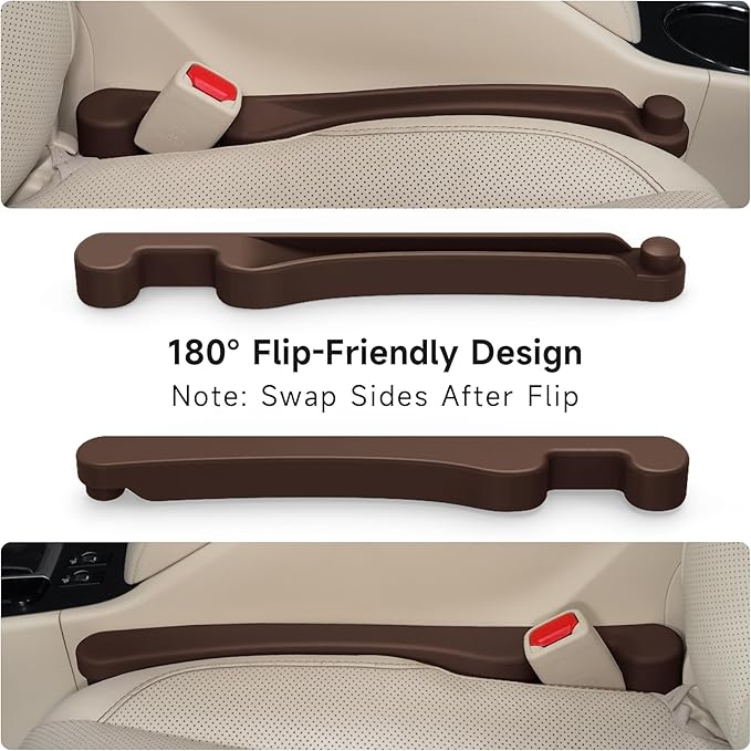 Car Seat Gap Filler Set of 2, 3IN1 Seat Side Gap Filler Plug with Storage Slot & Hook Function, Soft Foam Universal Fit Car SUV Truck Fill Gap Between Seats Console Organizer（Narrow Brown）