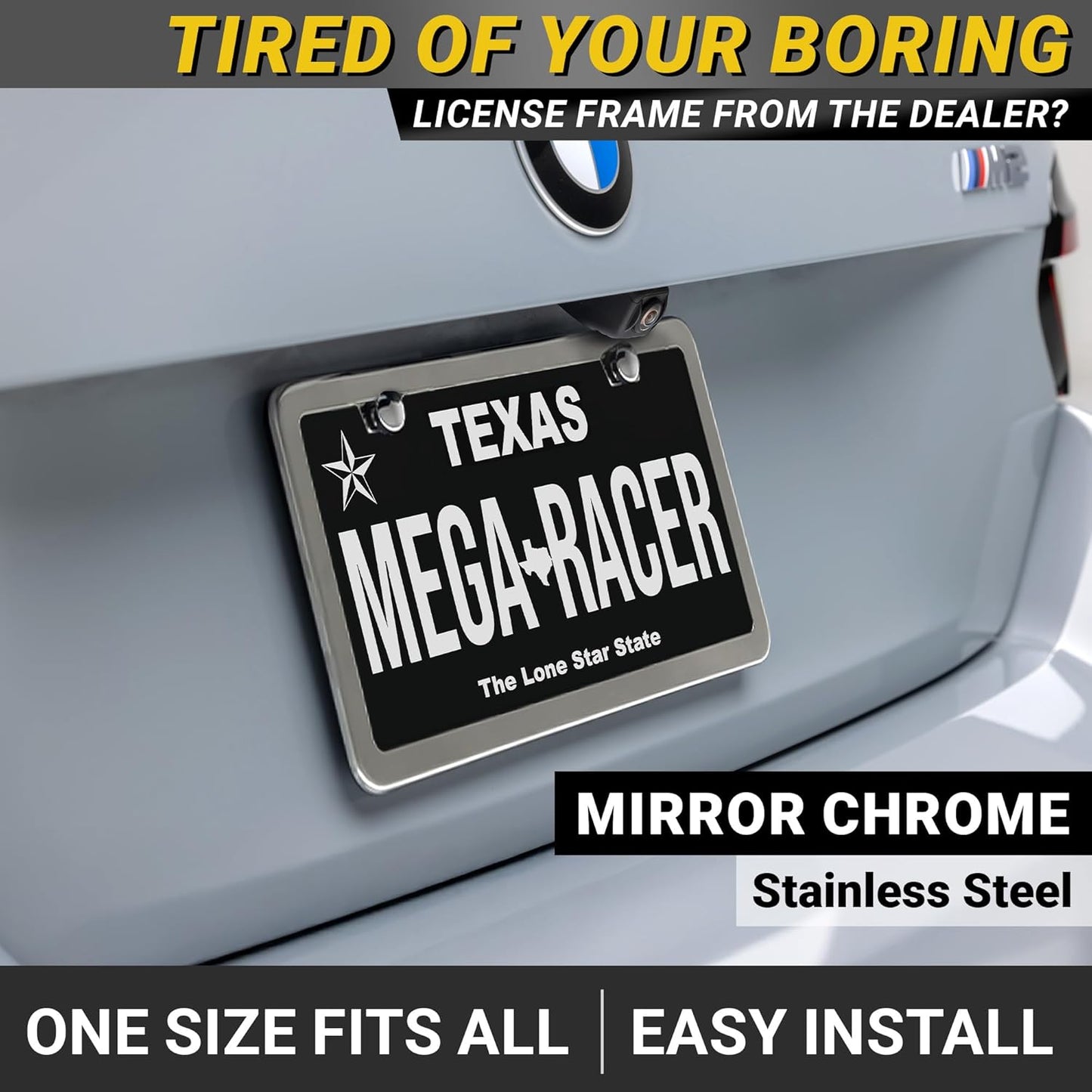 Premium Slim Polished Mirror Chrome License Plate Frames – 2 Pack, Rust-Free Stainless Steel, Rattle-Free & Street Legal Universal Fit with Screw Covers, Thin Silver Metal Front & Rear Car Tag Holders