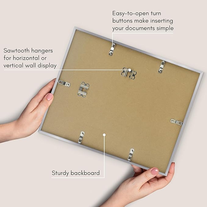 Americanflat 11.5x14 Diploma Frame with Shatter-Resistant Glass - Use as 8.5x11 Frame with Mat or Display 11.5x14 Document Without Mat - Legacy Collection - Certificate Frames for Wall - Silver