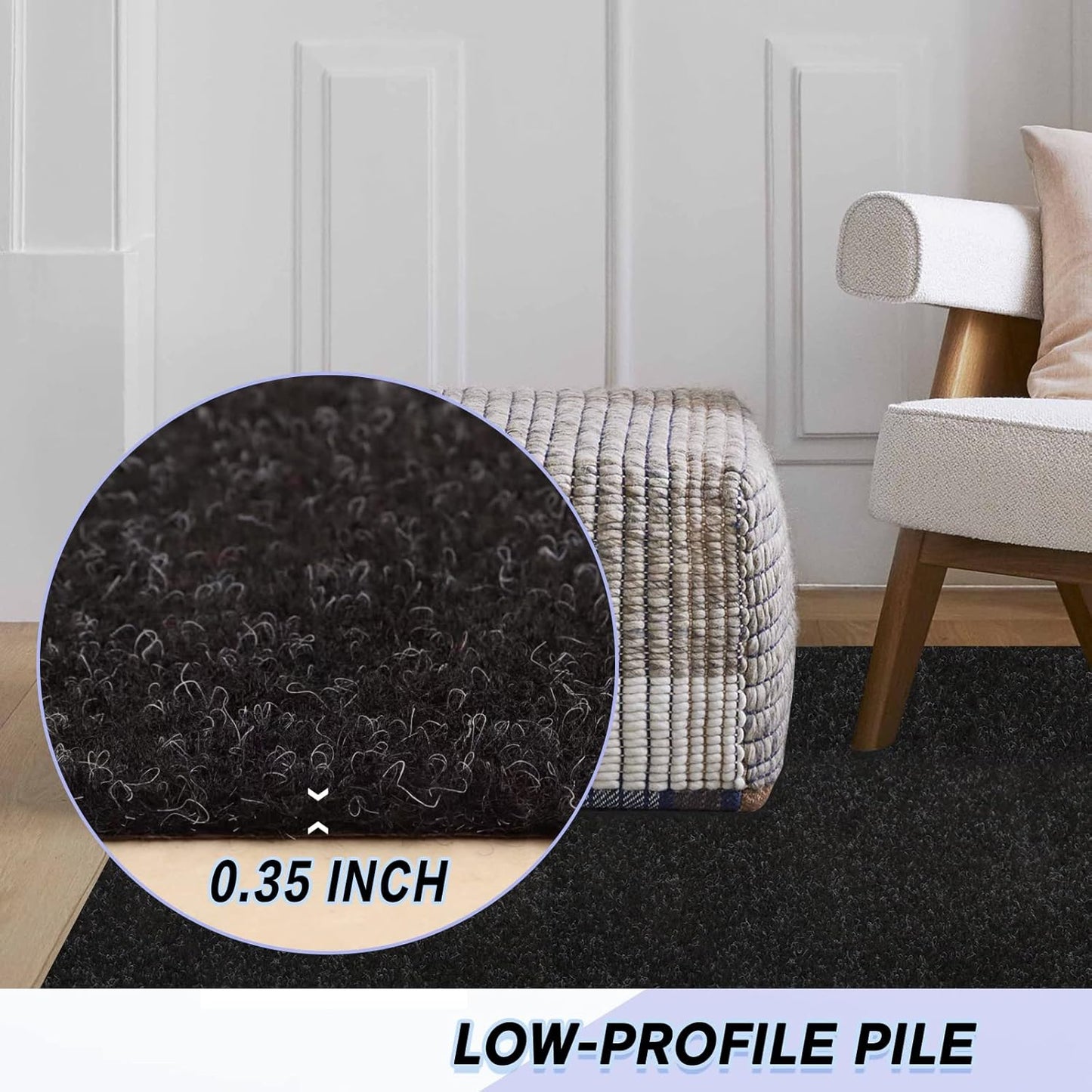 Custom Size Backed Non-Slip Area Rugs Runner, Easy Clean, Waterproof Runner Rugs for Hallway Entryway, Kitchen, Laundry, 3FT x 25FT, Black