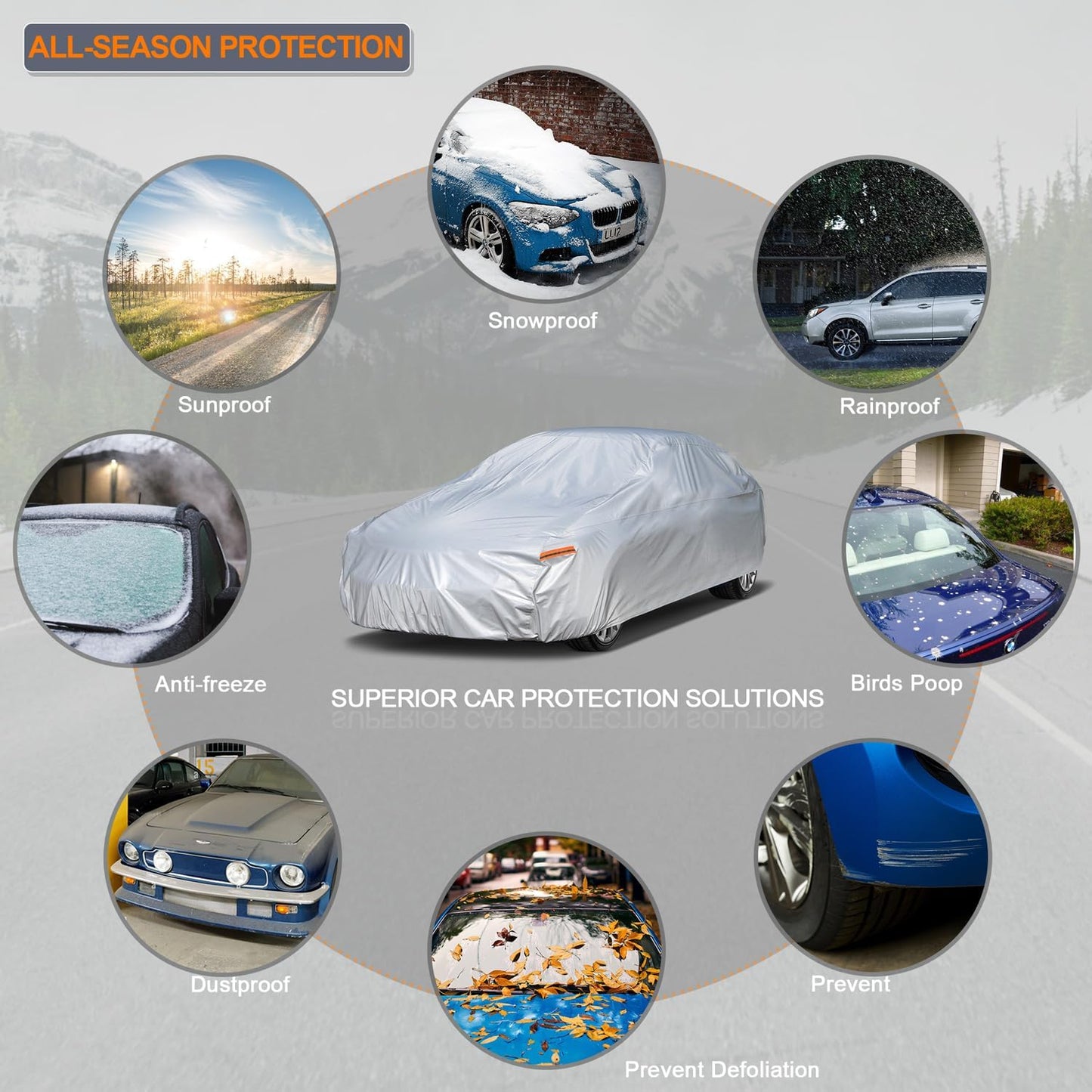 Kayme Car Cover Waterproof All Weather for Large Sedan,Outdoor Cover Fit for Ford Crown Victoria, Cadillac DTS, Grand Marquis, Lincoln Continental Town Car, Chevy Impala Caprice (209 to 218 inch)