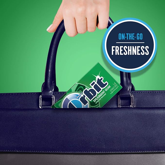 WRIGLEY'S ORBIT Gum Sugar-Free Spearmint - 12 Packs in Bulk, 14 Pieces Each - Chewing Gum, 168 Total Pieces