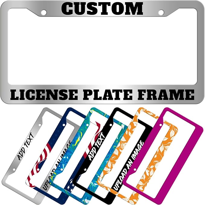 VulgrCo Custom License Plate Frame for Car Truck SUV Vehicle - 12 1/4 x 6 3/8 Inch - Universal Fit Personalized Text Number Customizable UV Print Image Photo Logo Plate Auto Accessory (Black)