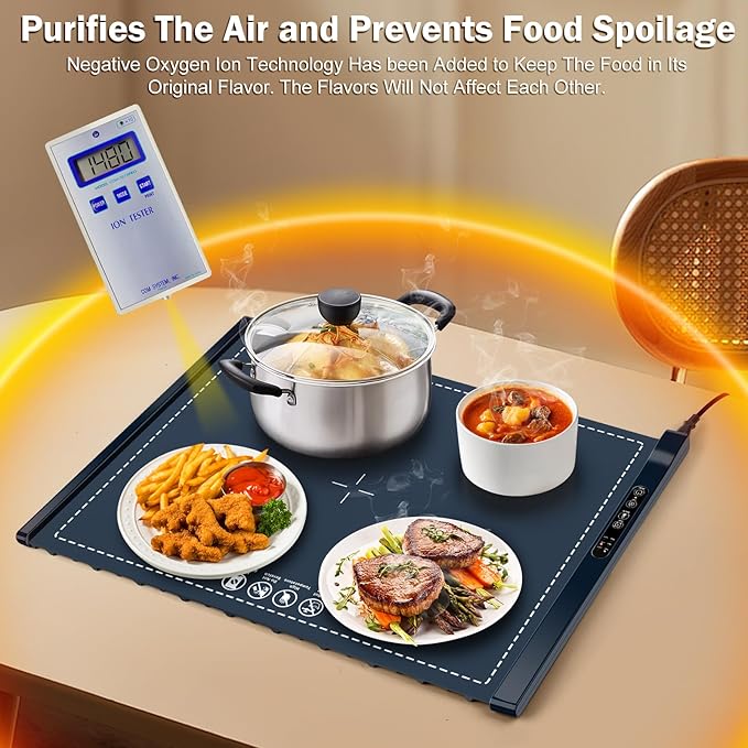 Food Warming Mat - Portable Party Buffet Electric Warming Tray, Foldable Food Warmer, Timed Off, Temperature Adjustable, Suitable for Daily, Outdoor, Party(Dark Blue)