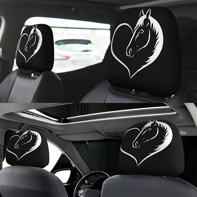 Dujiea 2 Pack Horse Love Car Headrest Covers, Universal Soft Car Seat Head Rest Cover Protector, Vehicle Accessories Fabric Headrest Cover for Cars Vans Trucks
