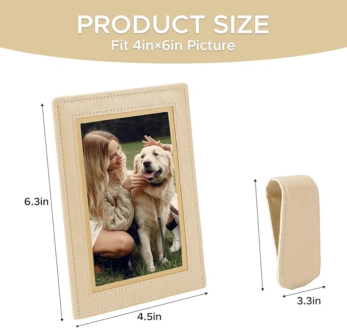 KINIVA 2 Pack Car Picture Holder - Magnetic Faux Leather Picture Frame for Safe Driving - Gift for Dad Mom Husband Wife Car Visor Accessories, Car Accessory (Fits 2.5"x3.5" Photos) (Apricot)