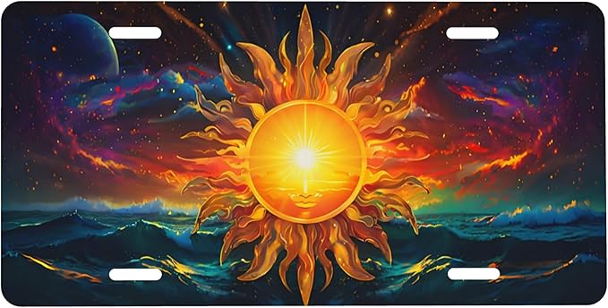 Front License Plate Sun Mystic Vanity Plates Aluminum Metal Decorative Car Tag Wave Novelty License Plate Cover for Men Women ‎6 * 12 in (4 Holes)