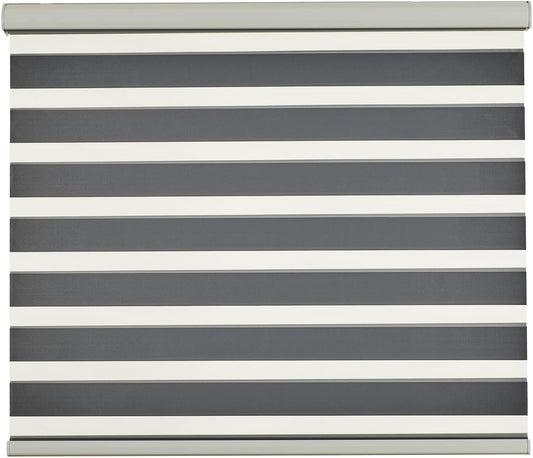 Persilux Cordless Zebra Blinds for Indoor Windows, Free-Stop Cordless, Light Filtering Sheer Shades Dual Layer for Day and Night, Roller Shades for Home (34.25" W X 64" H, Grey)