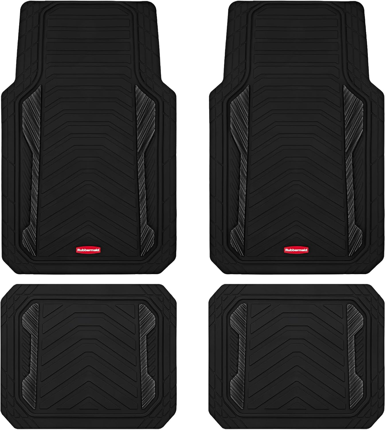 Rubbermaid Car Floor Mat, Heavy Duty All-Weather Car Mats Full Set with Dual-Tone Black Aluminum Inserts – Universal Fit, Anti-Slip Backing, Trim-to-Fit for Most SUV, Sedan, Van