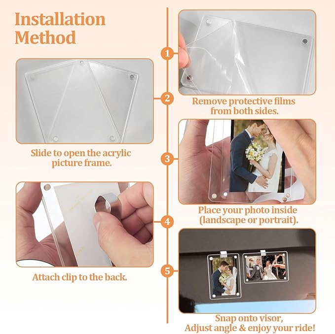 4 Pcs Car Picture Holder,Acrylic Magnetic Personalized Photo Holder,Personalized Picture Frame for Cars, Photo Car Visor Clip,Car Sun Visor Photo Holder