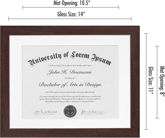Americanflat 11x14 Diploma Frame in Mahogany - Displays 8.5x11 With Mat and 11x14 Without Mat - Composite Wood with Shatter Resistant Glass - Horizontal and Vertical Formats for Wall