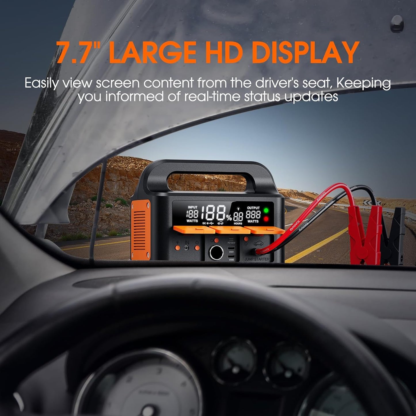 8000A LiFeMnPO4 Jump Starter for All 12V Cars, DC+PD 200W Two-Way Fast-Charging Portable Car Starter (PD Charger NOT Included), 30 Mins Full Charge, Powerful Jump Box w/Large Screen & Light