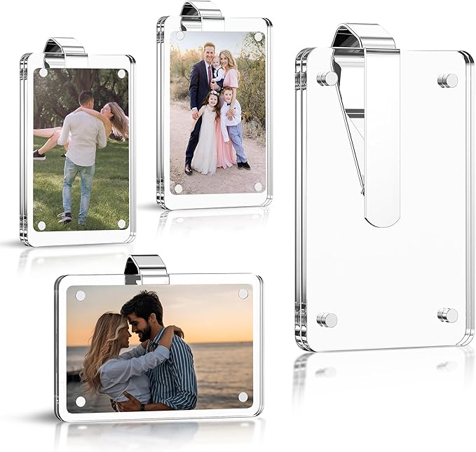 4Pcs Car Photo Holder, Acrylic Magnetic Personalized Car Picture Holder, Car Visor Clip, Universal Photo Frame for Car, Customizable Car Visor Photo Clip for Family & Personal Photos