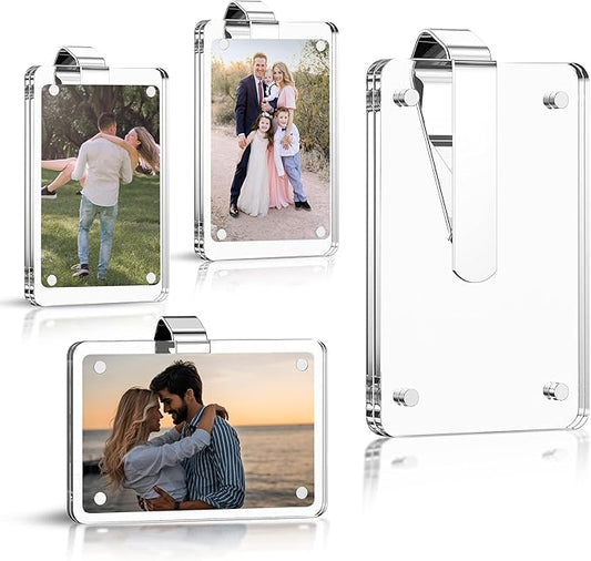 4Pcs Car Photo Holder, Acrylic Magnetic Personalized Car Picture Holder, Car Visor Clip, Universal Photo Frame for Car, Customizable Car Visor Photo Clip for Family & Personal Photos
