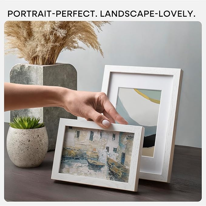 Homeforia 8x8 Picture Frames White, High-End Oak 8 x 8 Square Wood Frame with Mat 6 by 6 Photo, 8x8 Wooden Frames Matted to 6x6 Print, 8by8 Wall or Tabletop Frame, Tempered Glass, Wall Kit, Set of 1