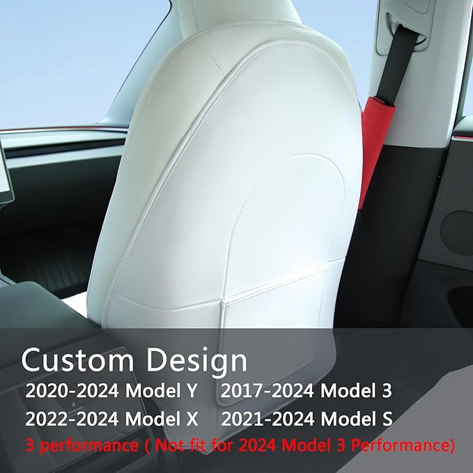 Leather Seat Back Protector for Tesla Model Y 2025 2026 Juniper & Y 3 S X Seat Cover Accessories for Kid Kick Mat（White