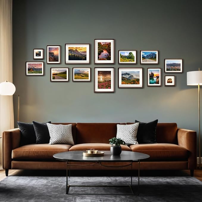 HELPLEX 4x6 Picture Frame Set of 2 - Solid Walnut Wood, Adjustable Mat for 3x5 & 4x6 Photos, Shatter-Resistant Glass - Wall & Tabletop Family Gallery, Modern Minimalist Home Decor